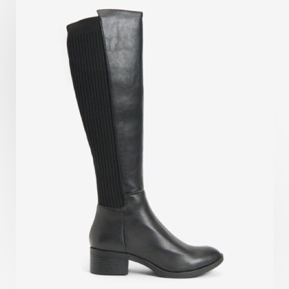 NEW! Kenneth Cole Black Levon Leather & Rib Knit Knee Boot - Size 9 - Picture 2 of 16
